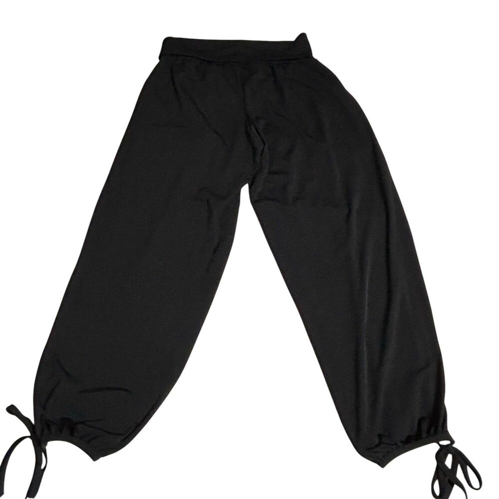 Onzie Black Knit Foldover Waist Ankle Tie Yoga Dance Pants S/M Lounge Athleisure